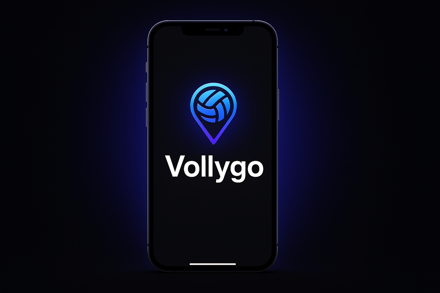 Vollygo app logo on phone — tech startup demo.