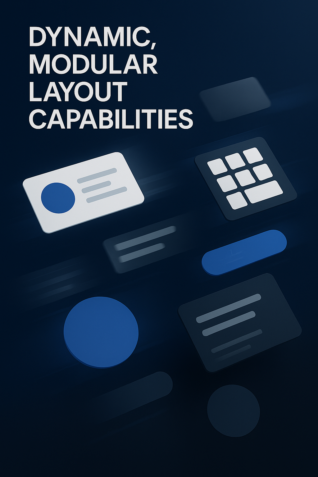 Dynamic UI cards and grids assembling with motion trails — Instaland.ai design‑system energy