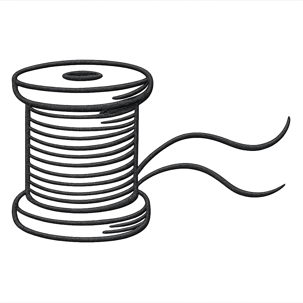 Finishes icon: thread spool with flowing tails