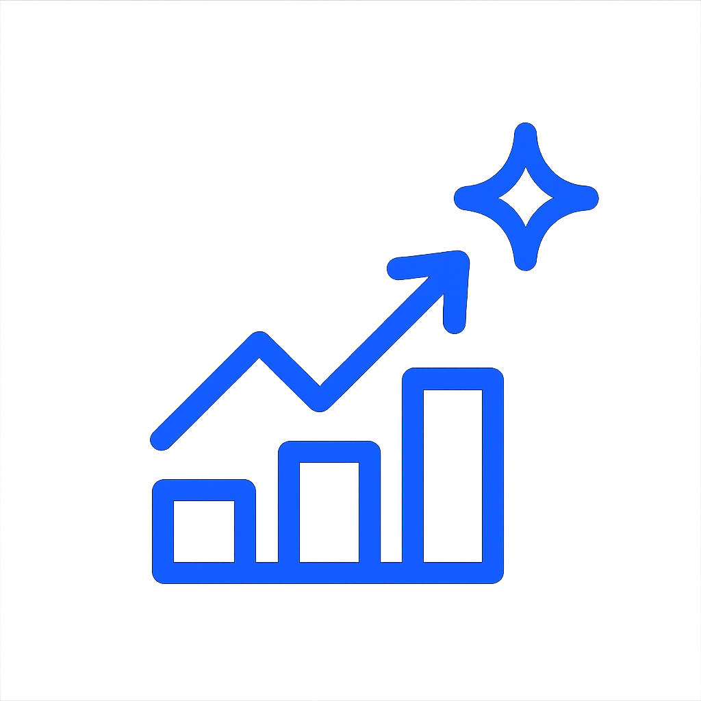 Icon for basic analytics: rising bar chart with spark