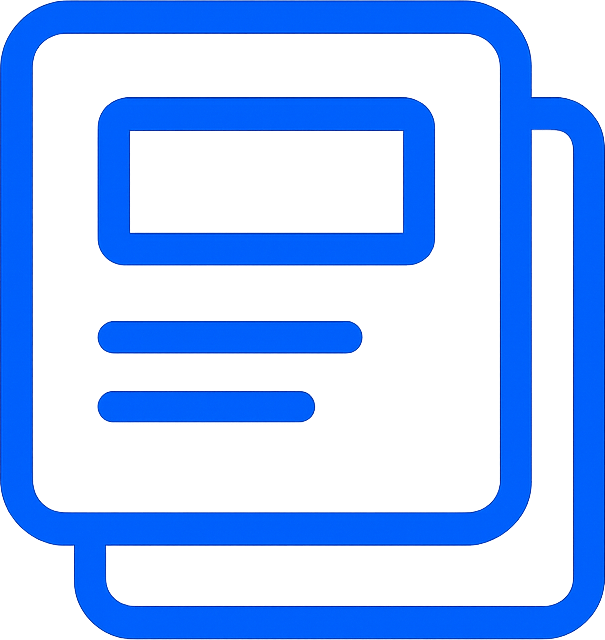 Icon for end-to-end assembly: layered page cards