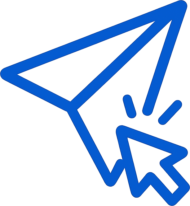 Icon for one-click publish: paper plane with click cursor