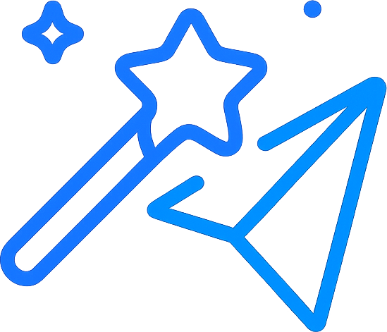 Magic wand and paper plane icon representing refine and publish