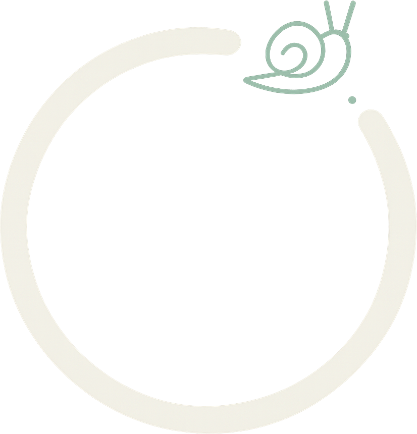 Circular progress ring with a small mint-green snail at the leading edge.