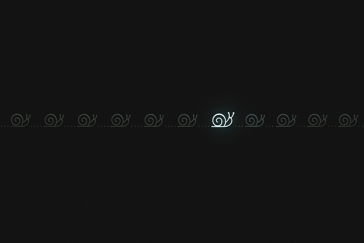 A dotted trail with mint-green snail icons across a dark strip; a brighter snail marks today.