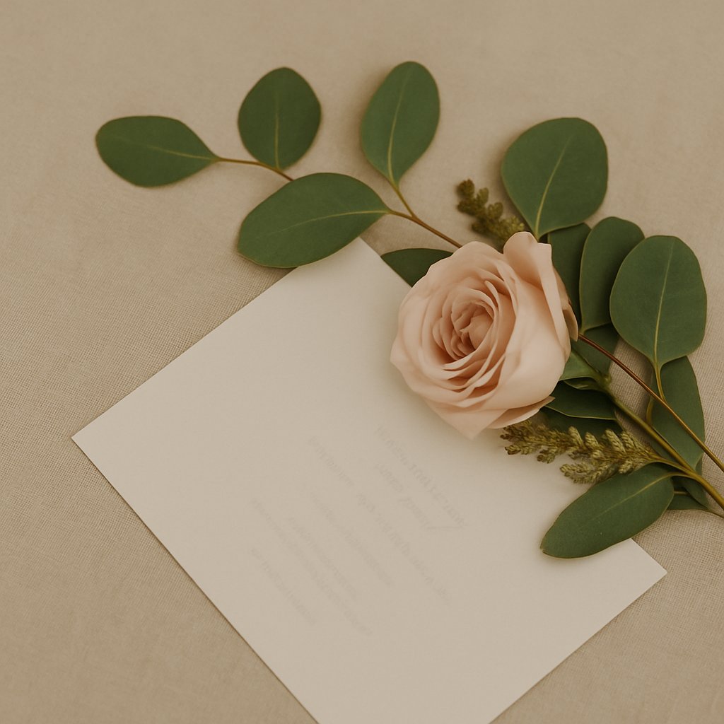 Botanical closeup: blush rose and eucalyptus