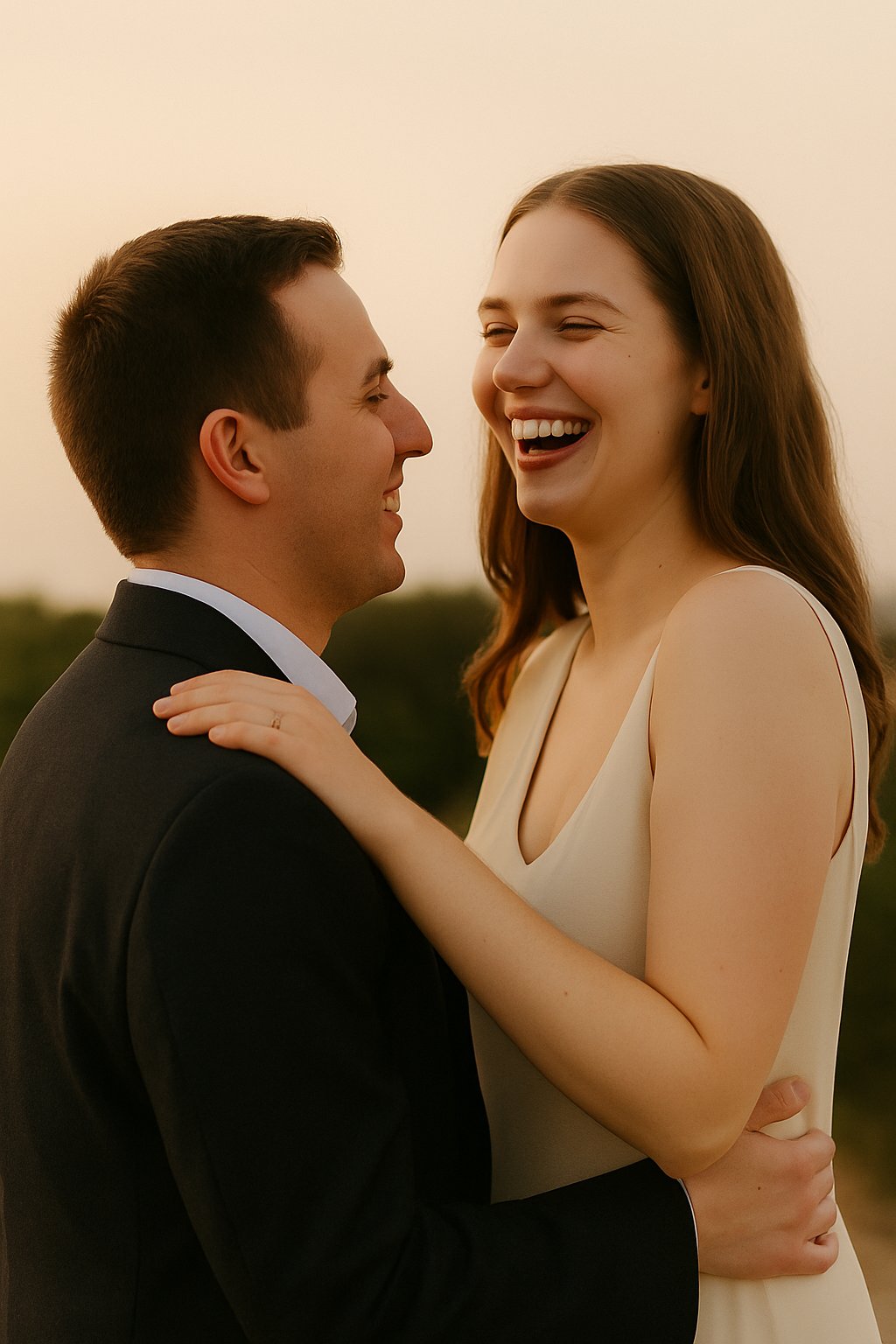 The couple smiling in a candid moment