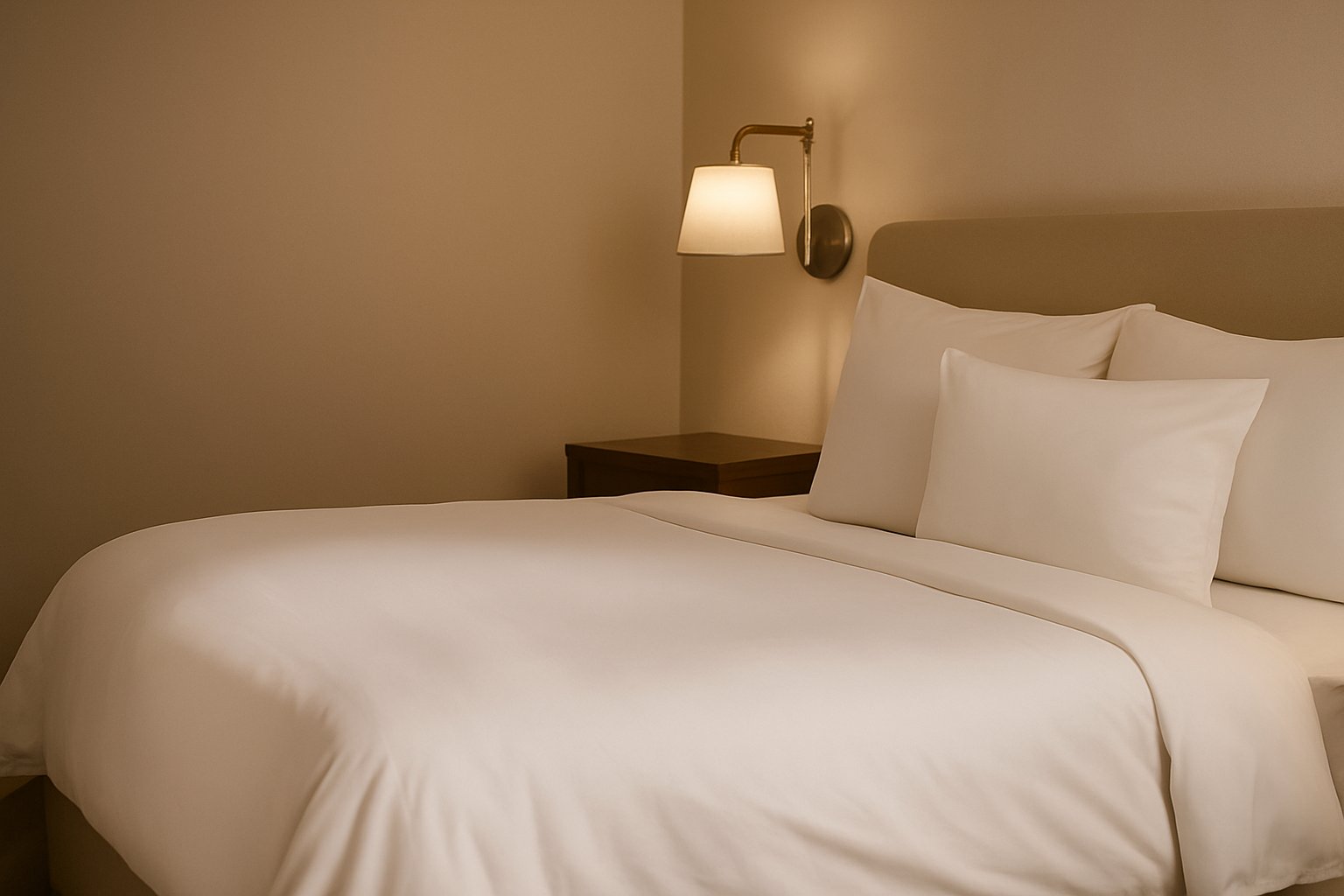 Crescent Hotel room with crisp white linens and bedside sconce
